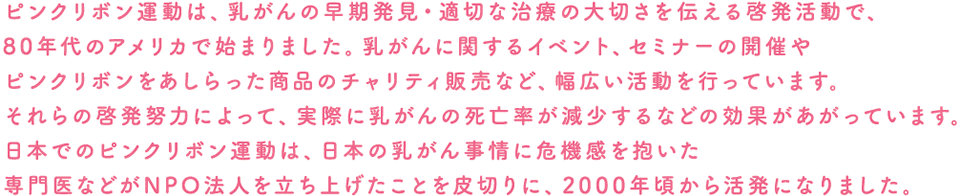 �s���N���{���^���́A������̑��������E�K�؂Ȏ��Â̑�؂���`����[�������ŁA80�N��̃A�����J�Ŏn�܂�܂����B������Ɋւ���C�x���g�A�Z�~�i�[�̊J�Â�s���N���{����������������i�̃`�����e�B�̔��ȂǁA���L���������s���Ă��܂��B�����̌[���w�͂ɂ���āA���ۂɓ�����̎��S������������Ȃǂ̌��ʂ��������Ă��܂��B���{�ł̃s���N���{���^���́A���{�̓����񎖏�Ɋ�@�������������Ȃǂ�NPO �@�l�𗧂��グ�����Ƃ��؂�ɁA2000�N�����犈���ɂȂ�܂����B