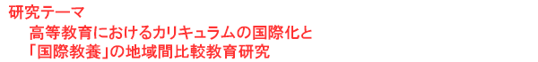 研究テーマ　高等教育におけるカリキュラムの国際化と「国際教養」の地域間比較教育研究