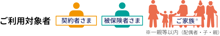 ご利用対象者：契約者さま、被保険者さま、ご家族※一親等以内（配偶者・子・親）