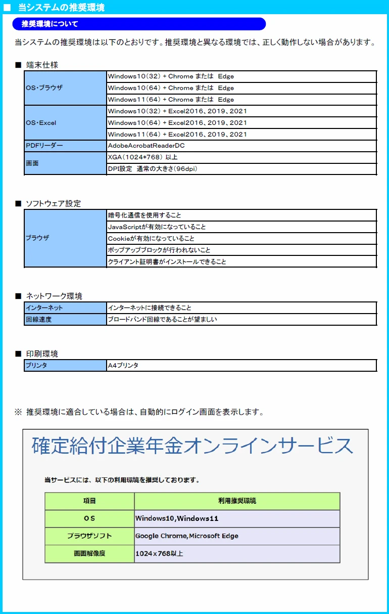 DBオンラインサービスの推奨環境図