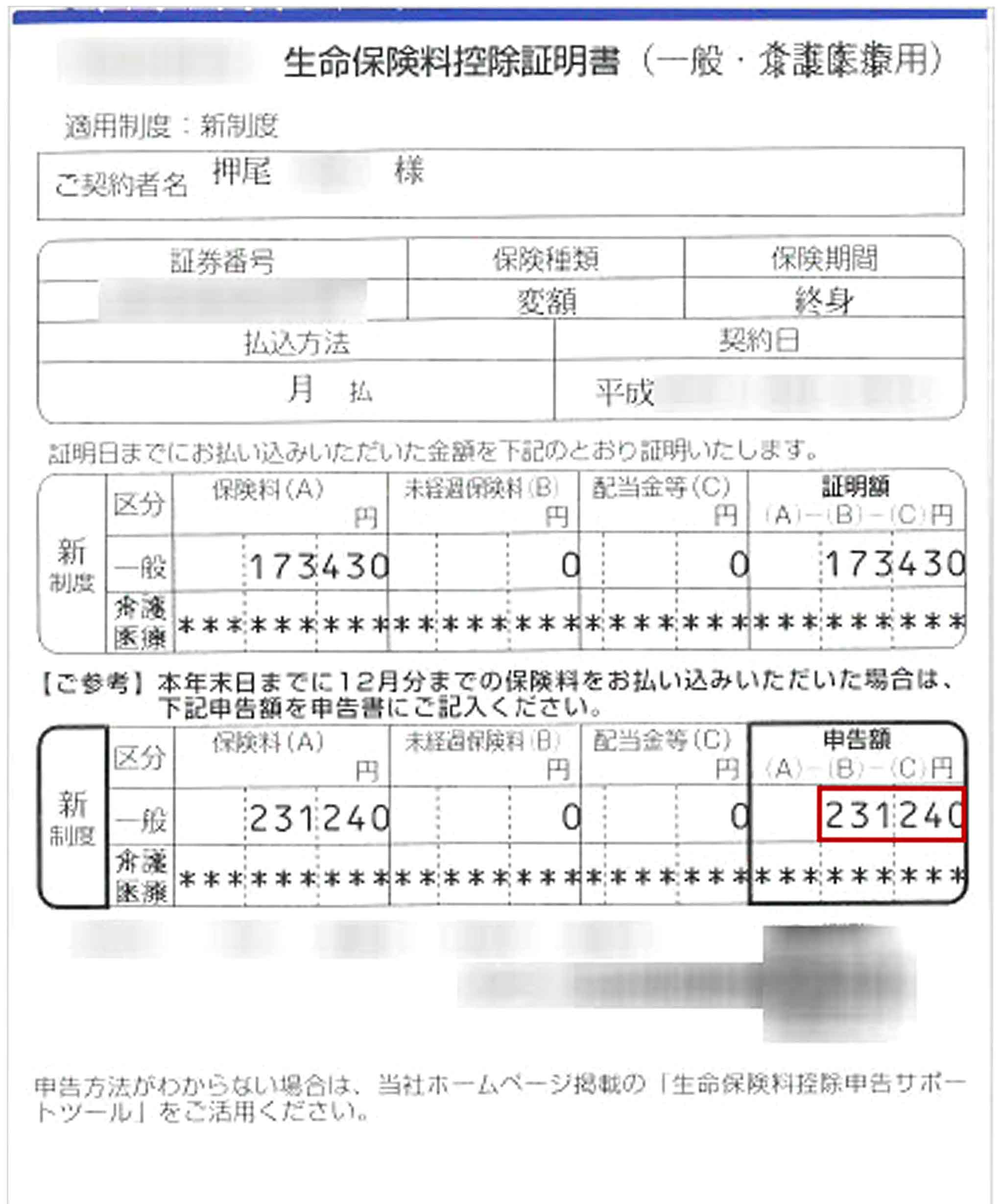 生命保険の控除証明書