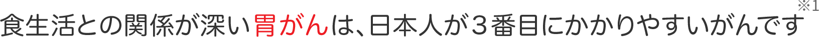 食生活との関係が深い胃がんは、日本人が３番目にかかりやすいがんです