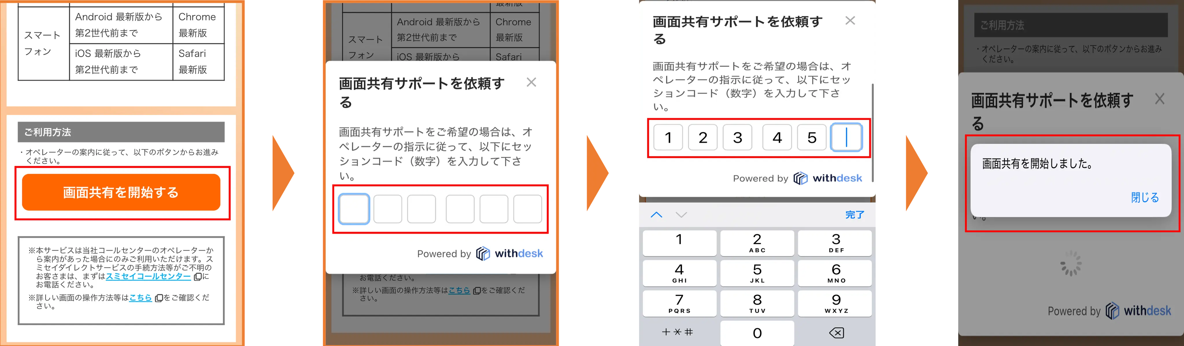 スマートフォンでの画面共有サービス利用方法