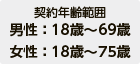 契約年齢範囲：男性：18歳～69歳：女性：18歳～75歳