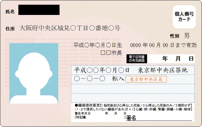 マイナンバーカード表面